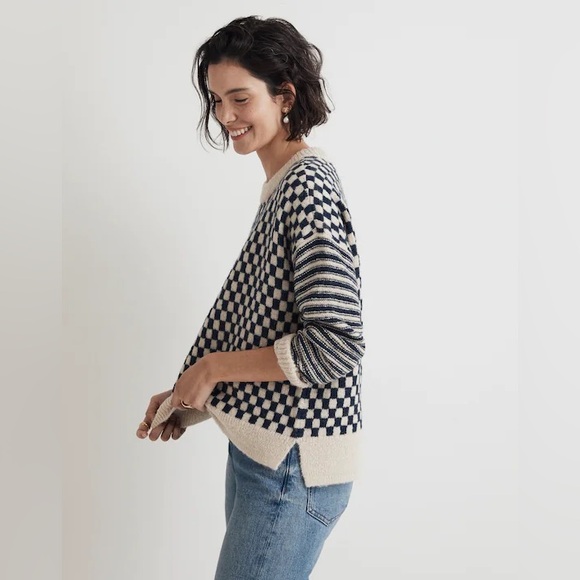 Madewell Navy and Cream Checkered Sweater - Picture 4 of 9